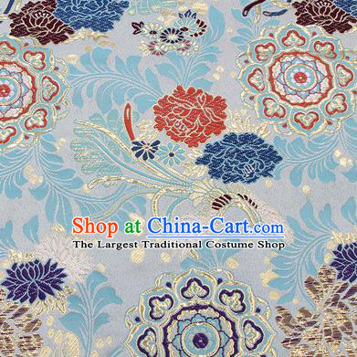 Chinese Classical Phoenix Peony Pattern Design Light Blue Brocade Fabric Asian Traditional Hanfu Satin Material