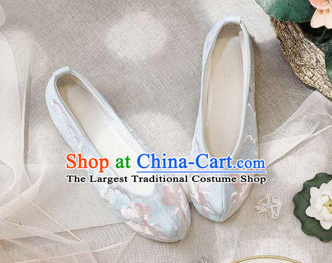 Chinese Hanfu Light Blue Shoes Women Shoes Opera Shoes Embroidered Shoes Princess Shoes