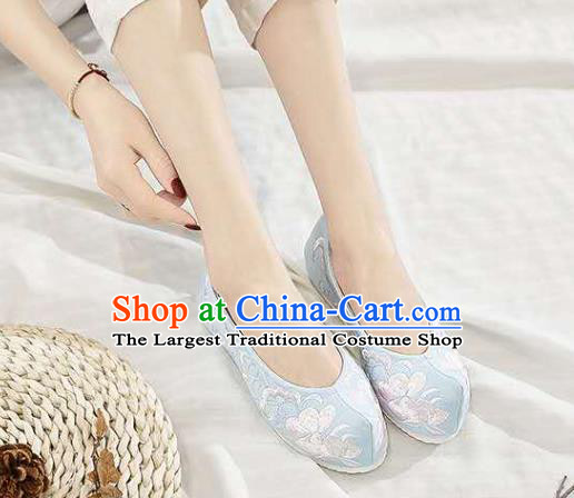 Chinese Hanfu Light Blue Shoes Women Shoes Opera Shoes Embroidered Shoes Princess Shoes