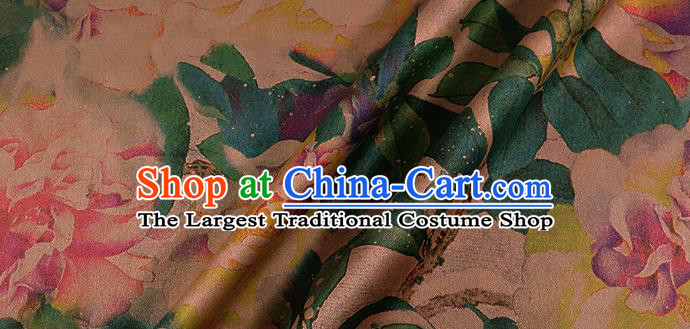 Chinese Classical Peony Pattern Design Deep Pink Silk Fabric Asian Traditional Hanfu Mulberry Silk Material