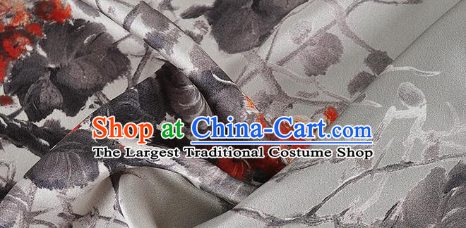 Chinese Classical Leaf Pattern Design Light Grey Silk Fabric Asian Traditional Hanfu Mulberry Silk Material