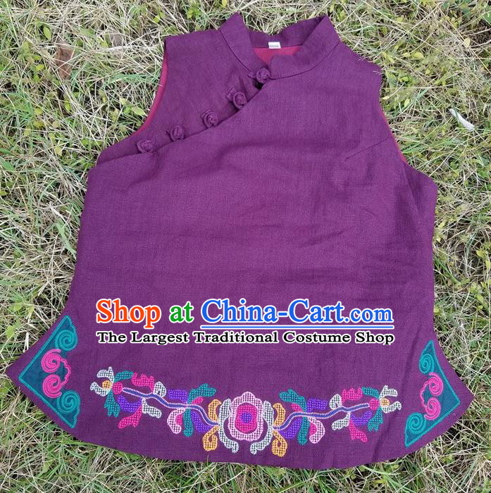 Traditional Chinese Purple Embroidered Vest Handmade National Costume Upper Outer Garment for Women