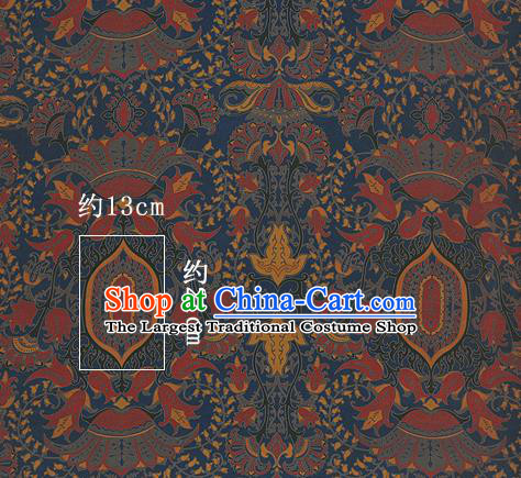 Chinese Classical Pattern Design Navy Silk Fabric Asian Traditional Hanfu Mulberry Silk Material