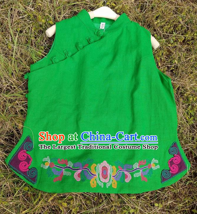 Traditional Chinese Green Embroidered Vest Handmade National Costume Upper Outer Garment for Women