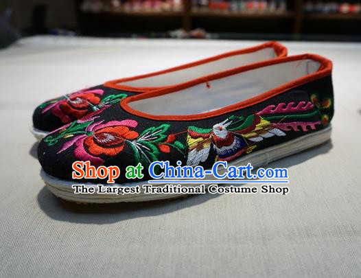 Traditional Chinese Ethnic Embroidered Phoenix Black Shoes Handmade Yunnan National Shoes Wedding Shoes for Women
