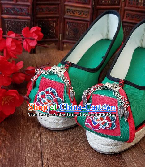 Traditional Chinese Embroidered Green Wedge Shoes National Ethnic Shoes Hanfu Shoes for Women