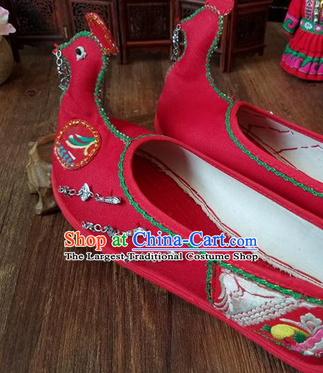 Traditional Chinese Ethnic Red Mandarin Duck Shoes Embroidered Shoes Yunnan National Shoes for Women