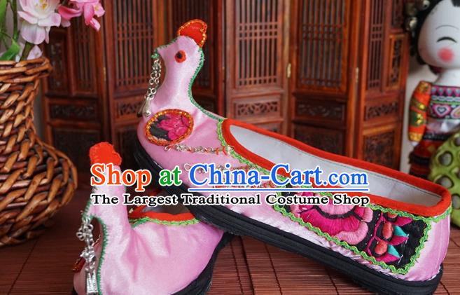 Traditional Chinese Ethnic Pink Mandarin Duck Shoes Embroidered Shoes Yunnan National Shoes for Women