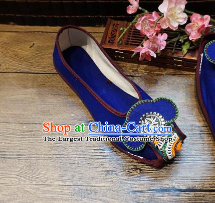 Traditional Chinese Ethnic Silver Blue Shoes Embroidered Shoes Yunnan National Wedding Shoes for Women