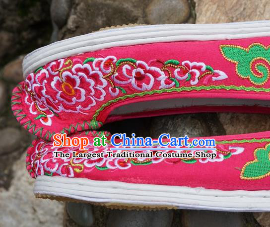 Traditional Chinese Wedding Embroidered Rosy Shoes National Ethnic Shoes Hanfu Shoes for Women