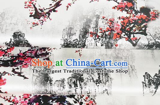 Chinese Classical Plum Blossom Pattern Design White Silk Fabric Asian Traditional Hanfu Mulberry Silk Material