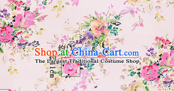 Chinese Classical Flowers Pattern Design Light Pink Silk Fabric Asian Traditional Hanfu Mulberry Silk Material