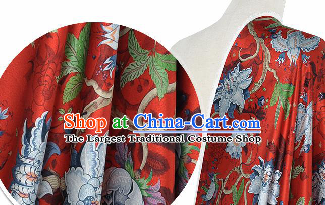 Chinese Classical Equinox Flower Pattern Design Red Silk Fabric Asian Traditional Hanfu Mulberry Silk Material