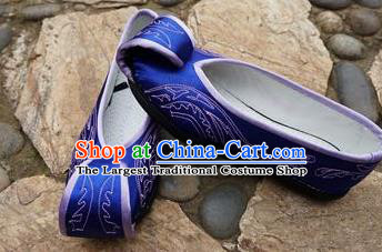 Traditional Chinese Royalblue Embroidered Shoes National Ethnic Wedding Shoes Hanfu Shoes for Women