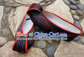 Traditional Chinese Black Embroidered Shoes National Ethnic Wedding Shoes Hanfu Shoes for Women