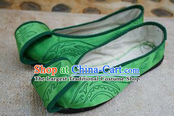 Traditional Chinese Deep Green Embroidered Shoes National Ethnic Wedding Shoes Hanfu Shoes for Women