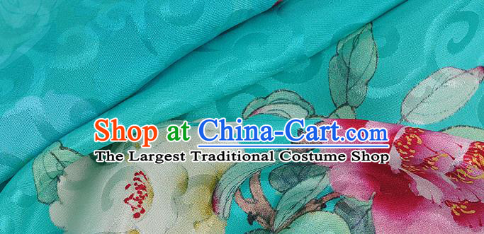 Chinese Classical Hibiscus Pattern Design Blue Silk Fabric Asian Traditional Hanfu Mulberry Silk Material
