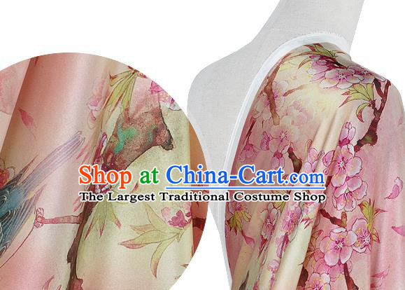Chinese Classical Peach Flowers Pattern Design Pink Silk Fabric Asian Traditional Hanfu Mulberry Silk Material