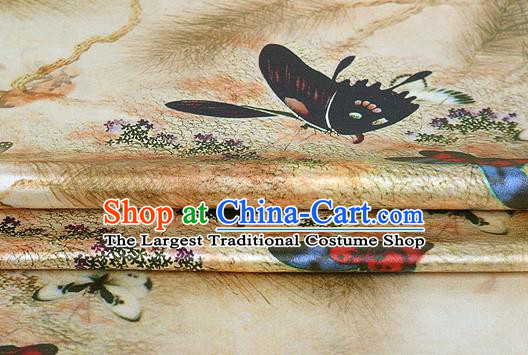 Chinese Classical Butterfly Pattern Design Ginger Silk Fabric Asian Traditional Hanfu Mulberry Silk Material