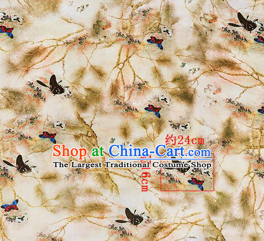 Chinese Classical Butterfly Pattern Design Ginger Silk Fabric Asian Traditional Hanfu Mulberry Silk Material