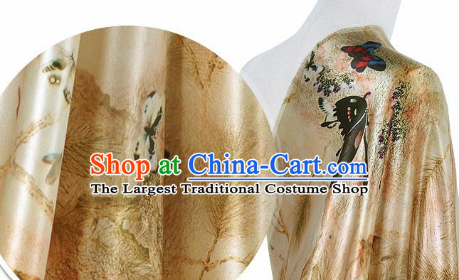 Chinese Classical Butterfly Pattern Design Ginger Silk Fabric Asian Traditional Hanfu Mulberry Silk Material