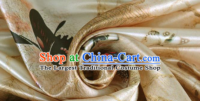 Chinese Classical Butterfly Pattern Design Ginger Silk Fabric Asian Traditional Hanfu Mulberry Silk Material