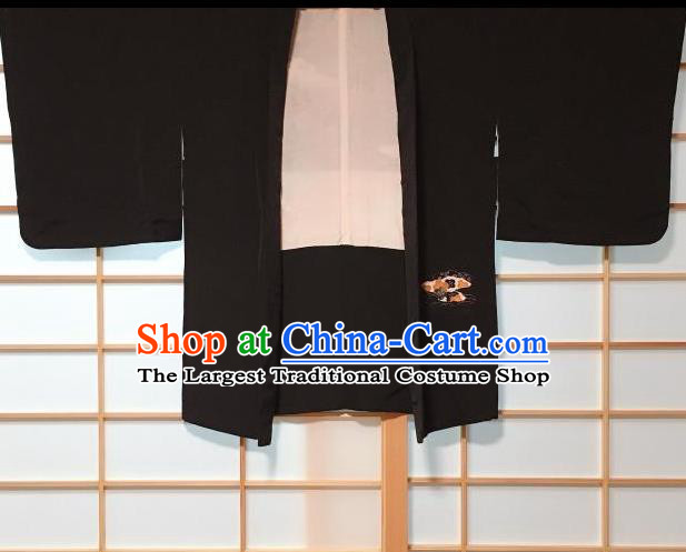 Japanese Traditional Embroidered Black Haori Jacket Japan Kimono Overwear Costume for Men