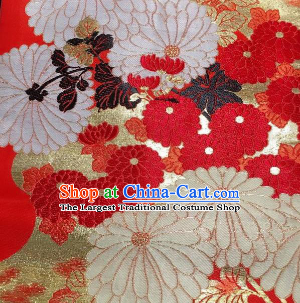 Japanese Traditional Embroidered Chrysanthemum Pattern Red Brocade Waistband Japan Kimono Yukata Belt for Women
