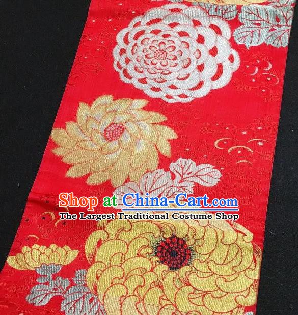 Japanese Traditional Chrysanthemum Pattern Red Waistband Japan Kimono Yukata Belt for Women