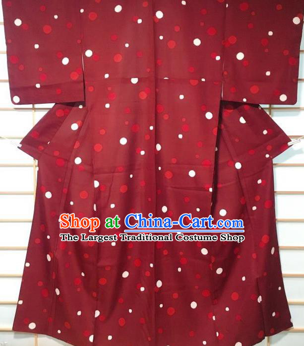 Japanese Traditional Dark Red Furisode Kimono Japan Yukata Dress Costume for Women