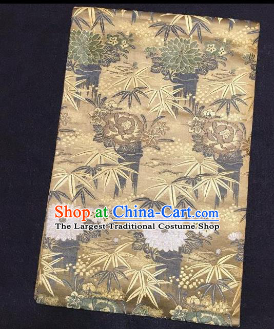 Japanese Traditional Chrysanthemum Bamboo Pattern Brown Brocade Waistband Japan Kimono Yukata Belt for Women