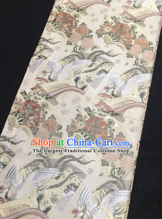 Japanese Traditional Crane Chrysanthemum Pattern Beige Brocade Waistband Japan Kimono Yukata Belt for Women