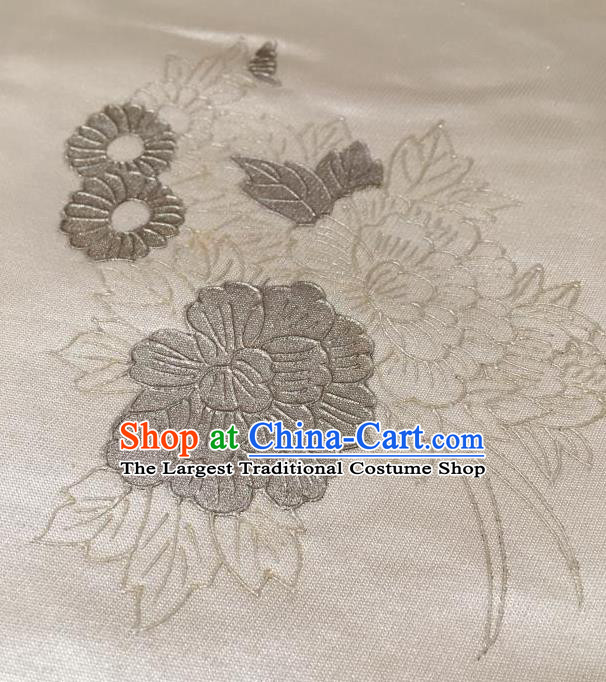 Japanese Traditional Embroidered Peony Pattern White Brocade Waistband Japan Kimono Yukata Belt for Women