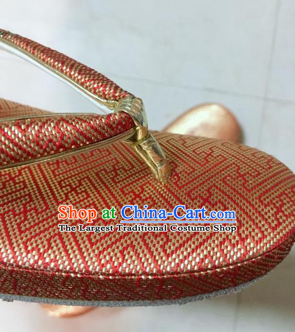 Traditional Japanese Bamboo Pattern Orange Slippers Asian Japan Zori Shoes for Women