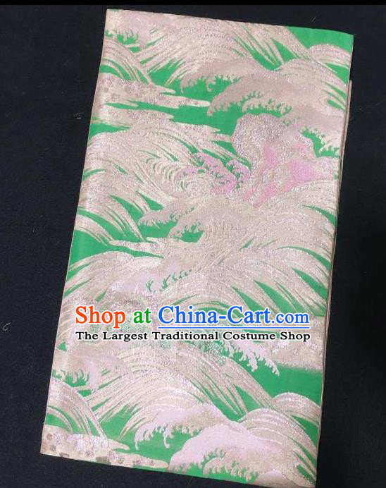Japanese Traditional Embroidered Wave Reef Pattern Champagne Brocade Waistband Japan Kimono Yukata Belt for Women