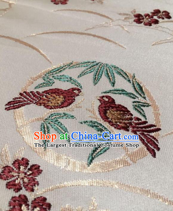 Japanese Traditional Embroidered Flower Bird Beige Brocade Waistband Japan Kimono Yukata Belt for Women