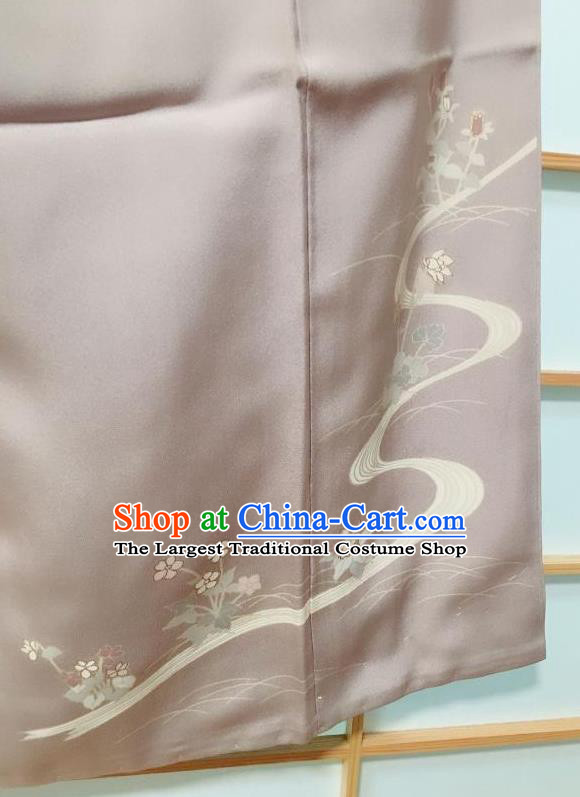 Traditional Japanese Grey Iromuji Furisode Kimono Japan Yukata Dress Costume for Women