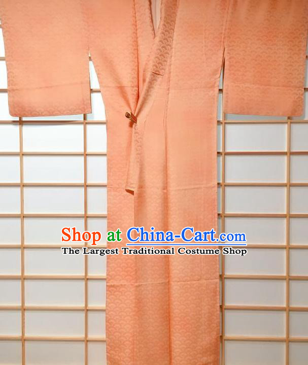 Traditional Japanese Classical Scale Pattern Orange Kimono Japan Yukata Dress Costume for Women