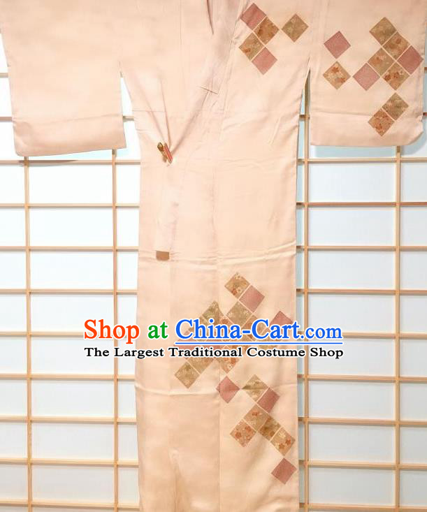 Traditional Japanese Classical Pattern Beige Furisode Kimono Japan Yukata Dress Costume for Women