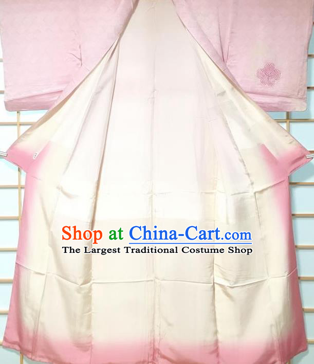 Traditional Japanese Classical Embroidered Plum Blossom Pink Furisode Kimono Japan Yukata Dress Costume for Women