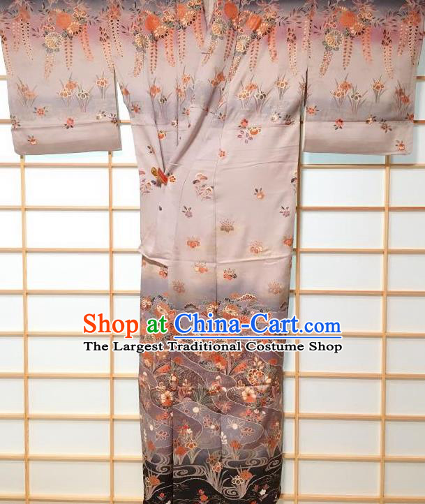 Traditional Japanese Classical Chrysanthemum Pattern Grey Kimono Asian Japan Yukata Costume for Men