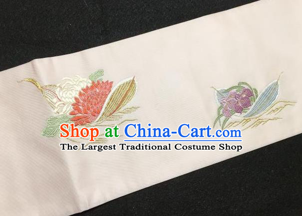 Japanese Traditional Embroidered Chrysanthemum Beige Brocade Waistband Japan Kimono Yukata Belt for Women