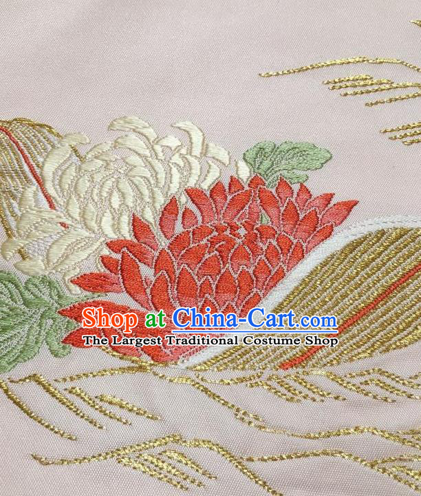 Japanese Traditional Embroidered Chrysanthemum Beige Brocade Waistband Japan Kimono Yukata Belt for Women