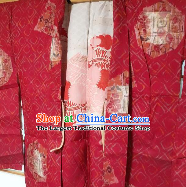 Japanese Traditional Pattern Red Haori Jacket Japan Kimono Overcoat Costume for Men