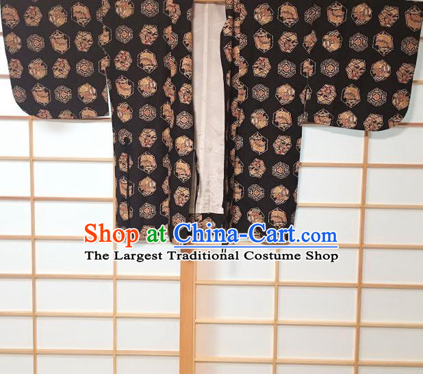 Japanese Traditional Tortoiseshell Pattern Black Haori Jacket Japan Kimono Overcoat Costume for Men