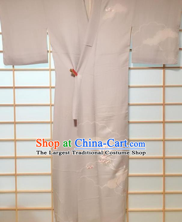 Japanese Traditional Embroidered Grey Tsukesage Kimono Japan Yukata Dress Costume for Women