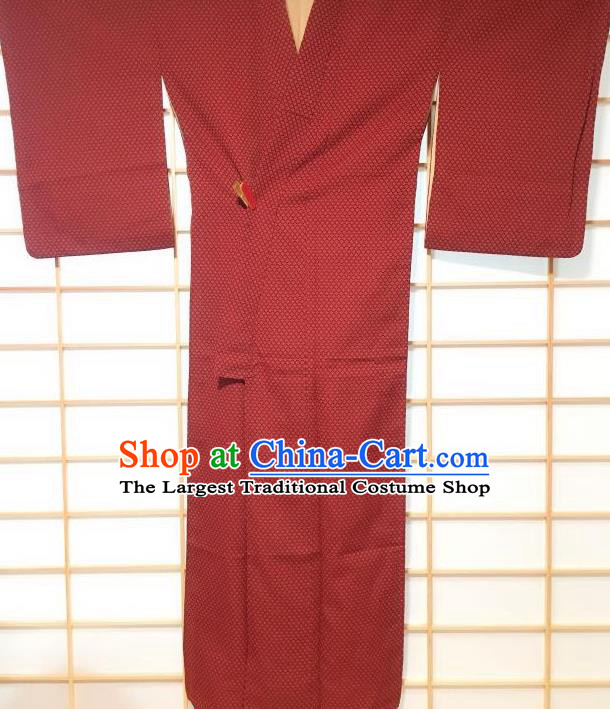 Japanese Traditional Purplish Red Kimono Japan Yukata Dress Costume for Women