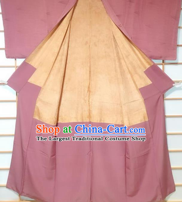 Japanese Classical Rhombus Pattern Deep Pink Silk Kimono Japan Traditional Yukata Dress Costume for Women