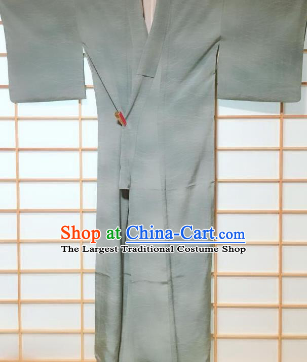 Japanese Classical Pattern Grey Silk Kimono Japan Traditional Yukata Dress Costume for Women