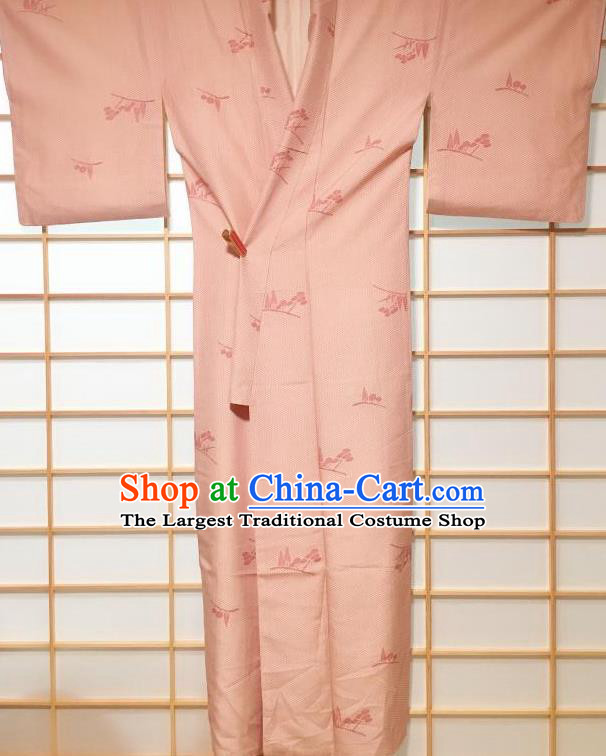 Japanese Classical Tree Pattern Light Pink Kimono Japan Traditional Yukata Dress Costume for Women